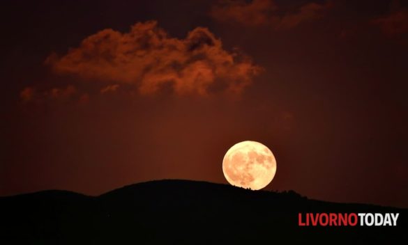La meravigliosa Superluna rossa sorge dalle colline di Livorno: uno scatto spettacolare.