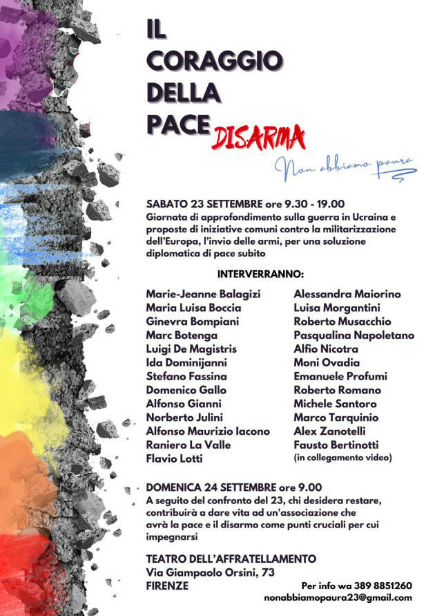 IL 23 E IL 24 SETTEMBRE A FIRENZE APPUNTAMENTO DEL MONDO DELLA PACE