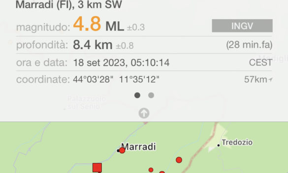 Forti terremoti (3.3 e 4.8) a Marradi, avvertiti anche a Firenze e dintorni