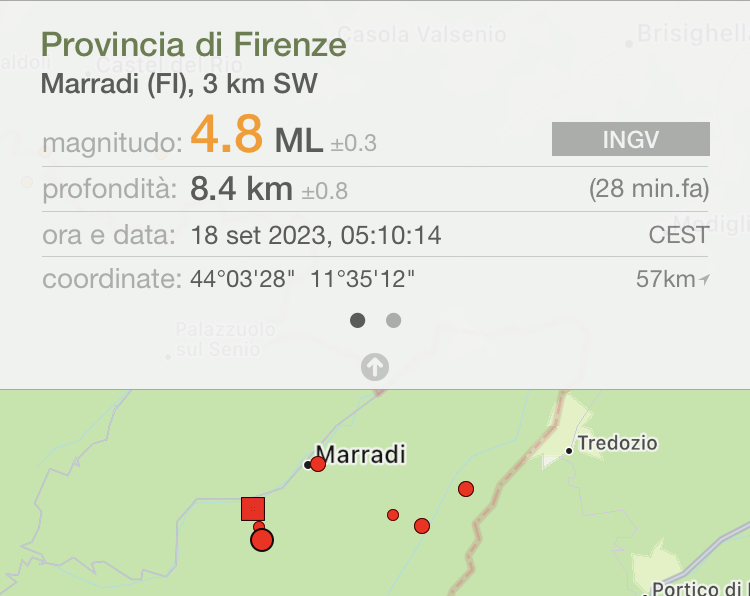 Forti terremoti (3.3 e 4.8) a Marradi, avvertiti anche a Firenze e dintorni