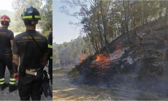 Incendio minaccia montagna pistoiese e case intervento con diversi elicotteri