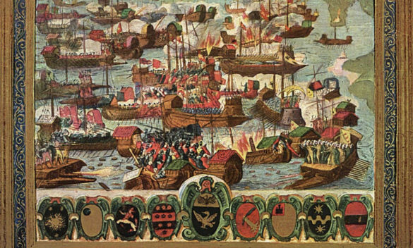 La biccherna dedicata alla vittoria navale di Lepanto