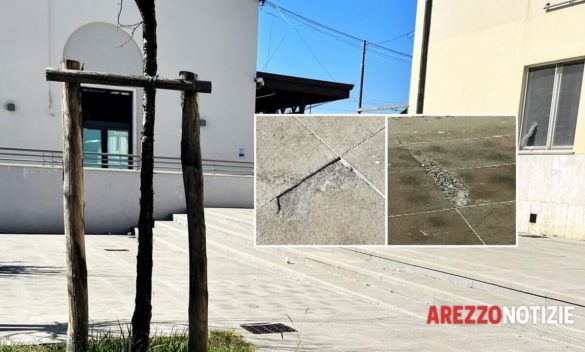 Stazione Arezzo piazzale diventa skatepark mattonelle danneggiate