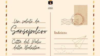 Annullo filatelico: francobollo e cartolina Palio della Balestra.