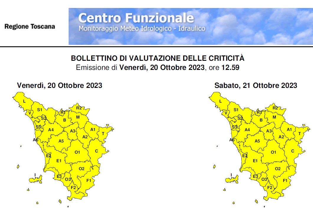 Allerta gialla per forti temporali, rischio idrogeologico e mareggiate