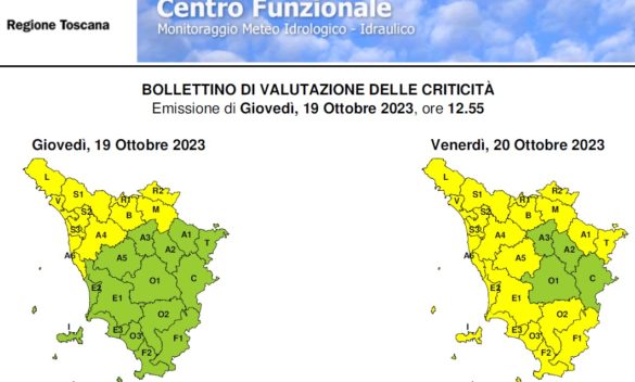 Fine allerta arancione, Protezione Civile prevede temporali forti (codice giallo) con rischio di alluvioni.