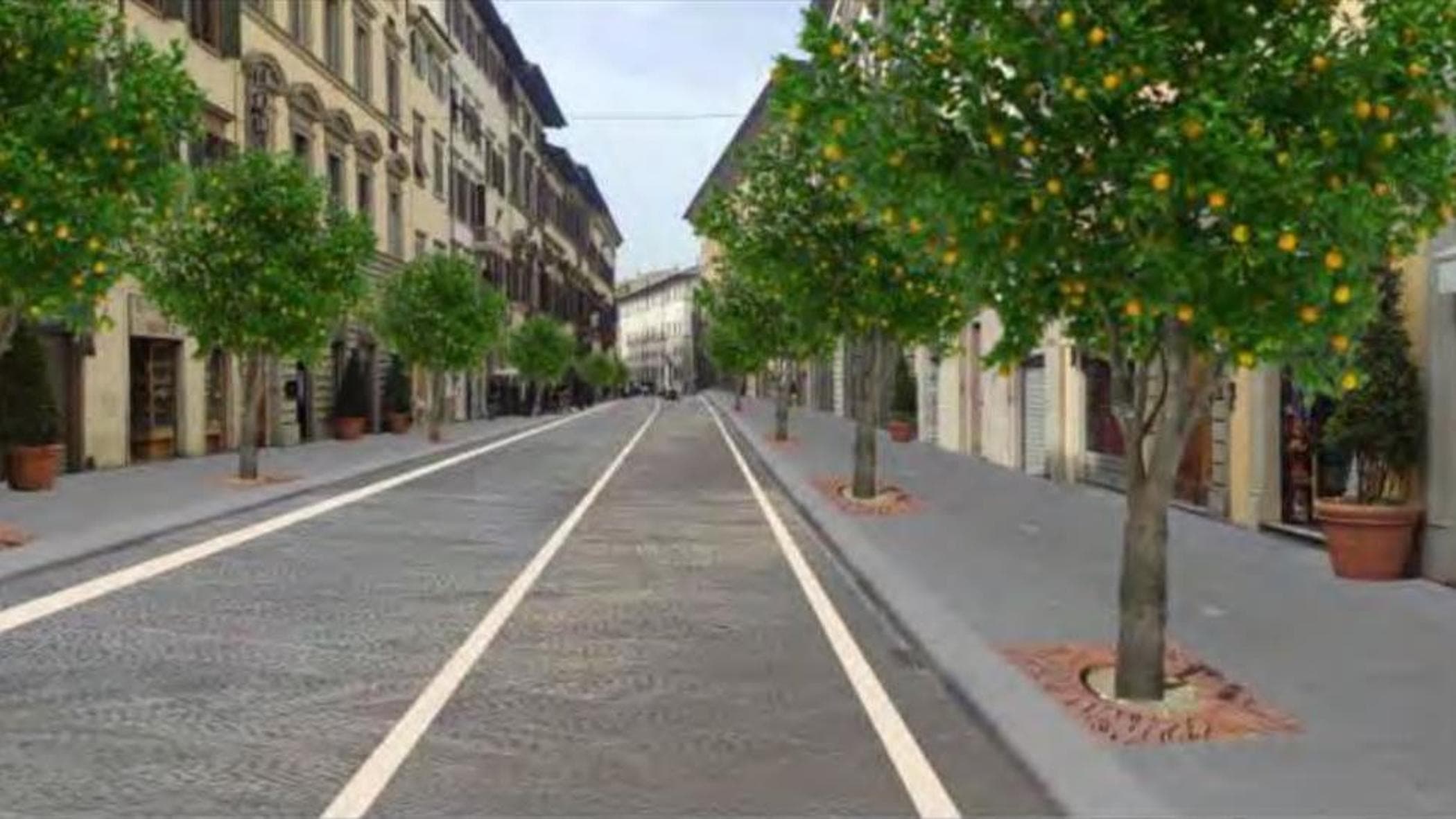 Inizia il cantiere in via Cavour per i marciapiedi larghi e alberi d'arancio a Firenze.