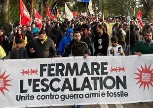 Manifestazione contro guerra e base militare nel parco, foto del 21 ottobre a San Piero a Grado, per fermare l'escalation.