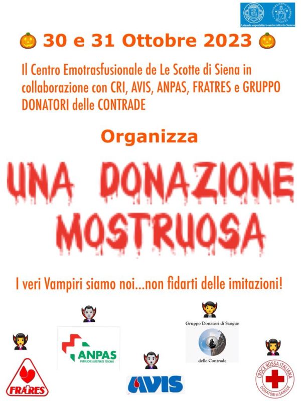 Riassumi questo titolo tra 55 e 65 caratteri Siena, “Una donazione mostruosa”, Halloween solidale al Centro Emotrasfusionale - Brontolo dice la sua | Notizie sul Palio di Siena e gli altri palii d'Italia