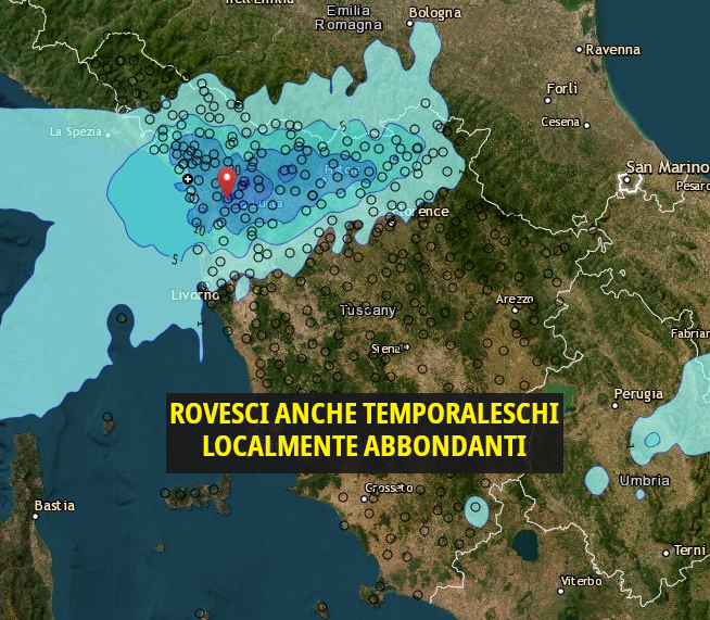 Temporali e rovesci continui tra Lucca e Pistoia, previsioni meteo Toscana.