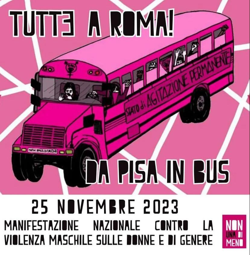 Autobus per la manifestazione contro la violenza sulle donne.