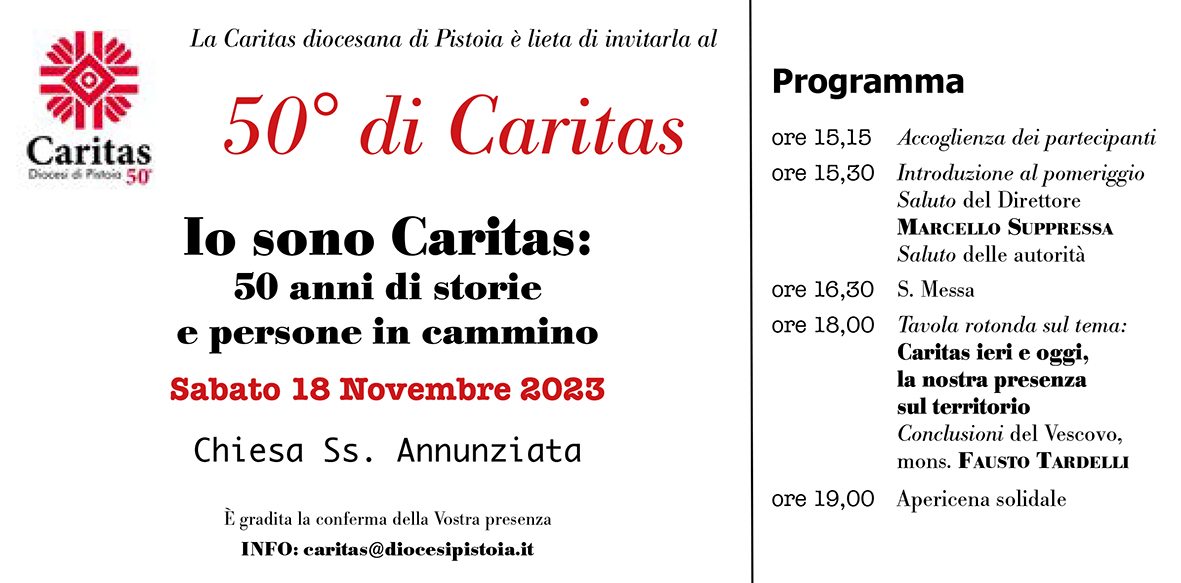 Caritas Pistoia festeggia 50 anni - ToscanaOggi, celebrazione sabato.