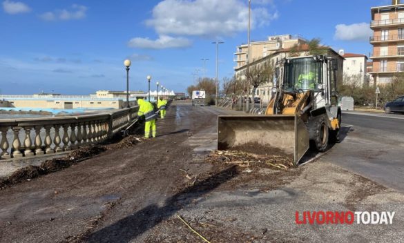 Lungomare invaso dai detriti, ruspe al lavoro per la pulizia | FOTO e VIDEO