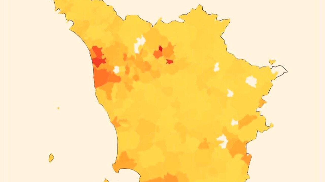 Mappa rischio idrogeologico comuni aretini, elevato.