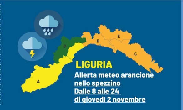 Meteo Liguria in allerta, codice arancione nello Spezzino il 2 novembre