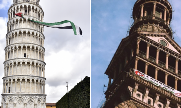 Riassumi questo titolo tra 55 e 65 caratteri La torre di Pisa, l'arco della pace, la Mole Antonelliana, l'ultimo sfregio dei pro Hamas